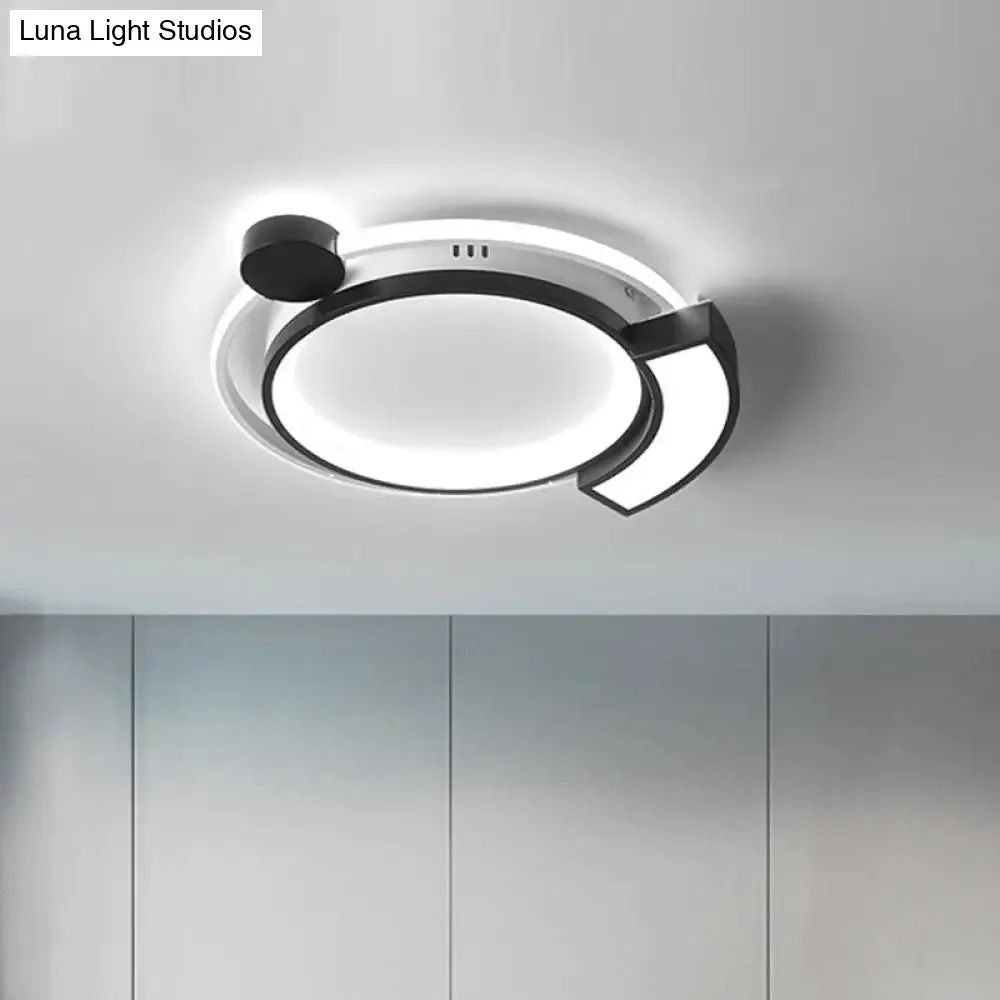 16"/19.5" Modern Orbit Acrylic LED Flush Ceiling Light, Black/Gold Finish, White Light