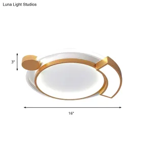 16"/19.5" Modern Orbit Acrylic LED Flush Ceiling Light, Black/Gold Finish, White Light