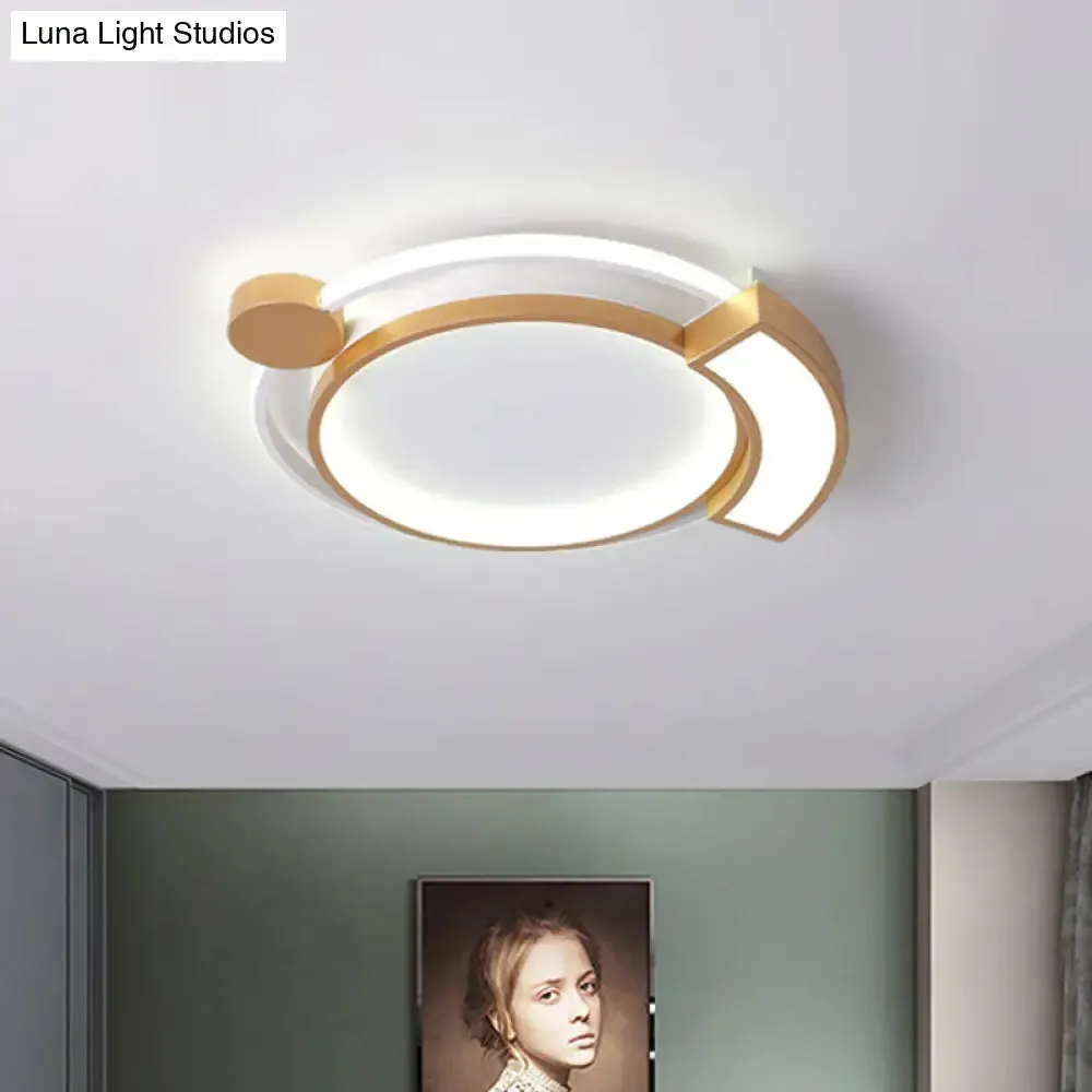 16"/19.5" Modern Orbit Acrylic LED Flush Ceiling Light, Black/Gold Finish, White Light