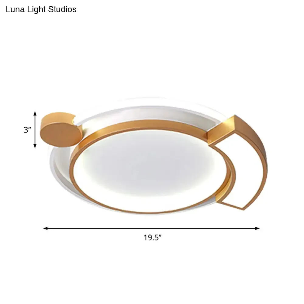 16"/19.5" Modern Orbit Acrylic LED Flush Ceiling Light, Black/Gold Finish, White Light