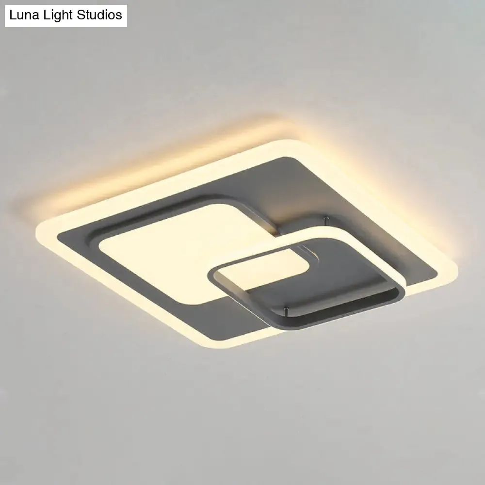 16"/19.5" Square Ceiling Mount Light: Contemporary Acrylic Gray LED Flush Mount, Warm/White Light