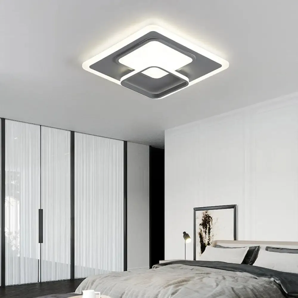 16"/19.5" Square Ceiling Mount Light: Contemporary Acrylic Gray LED Flush Mount, Warm/White Light