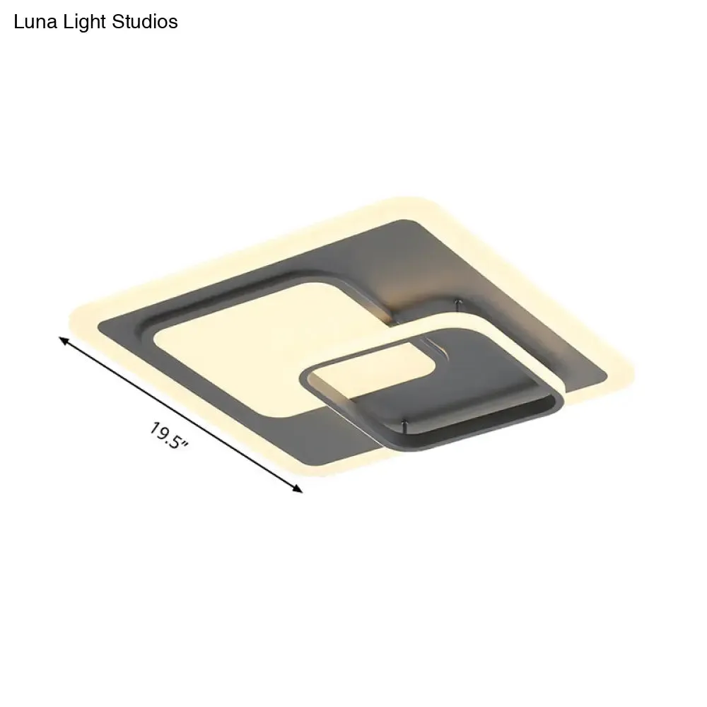 16"/19.5" Square Ceiling Mount Light: Contemporary Acrylic Gray LED Flush Mount, Warm/White Light