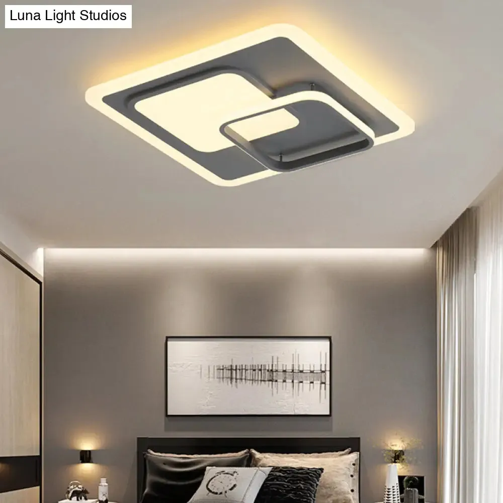 16"/19.5" Square Ceiling Mount Light: Contemporary Acrylic Gray LED Flush Mount, Warm/White Light