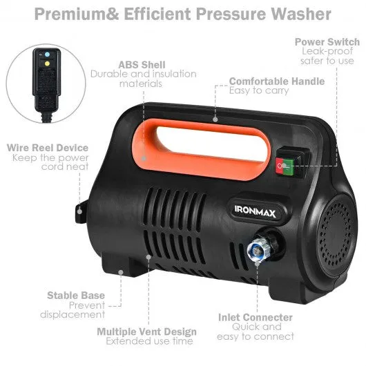 1800 PSI Portable Electric High Pressure Washer 1.96 GPM 1800 W-Orange