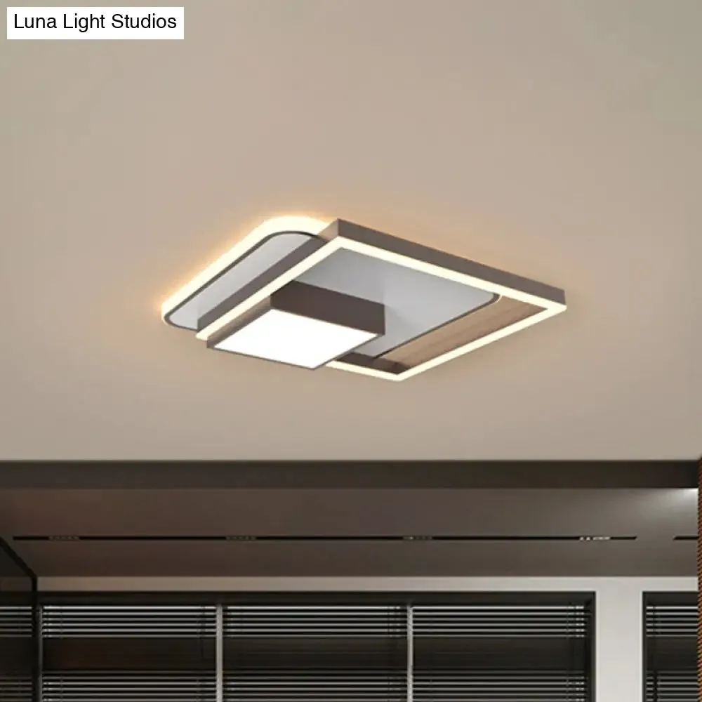 18/21.5 Inch LED Flush Mount Bedroom Light in Gold/White - Square Metal Fixture