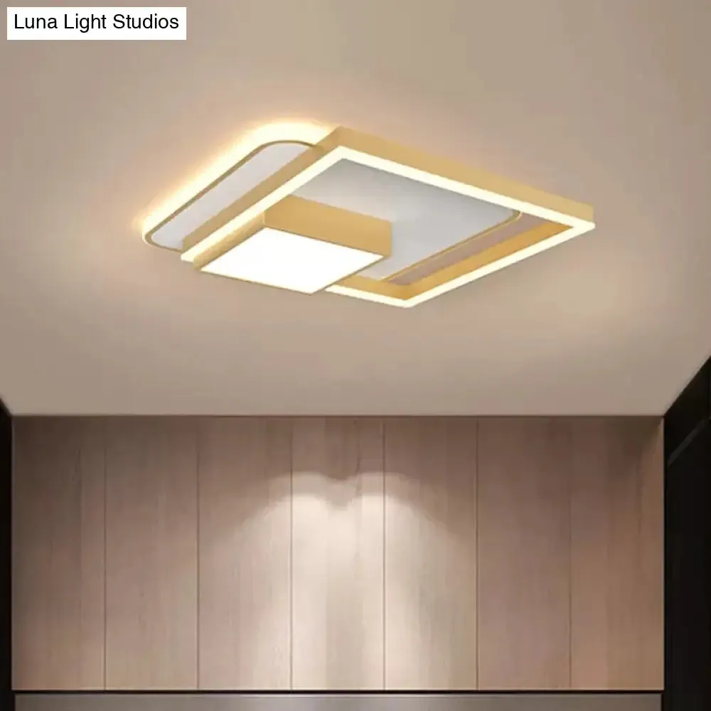 18/21.5 Inch LED Flush Mount Bedroom Light in Gold/White - Square Metal Fixture