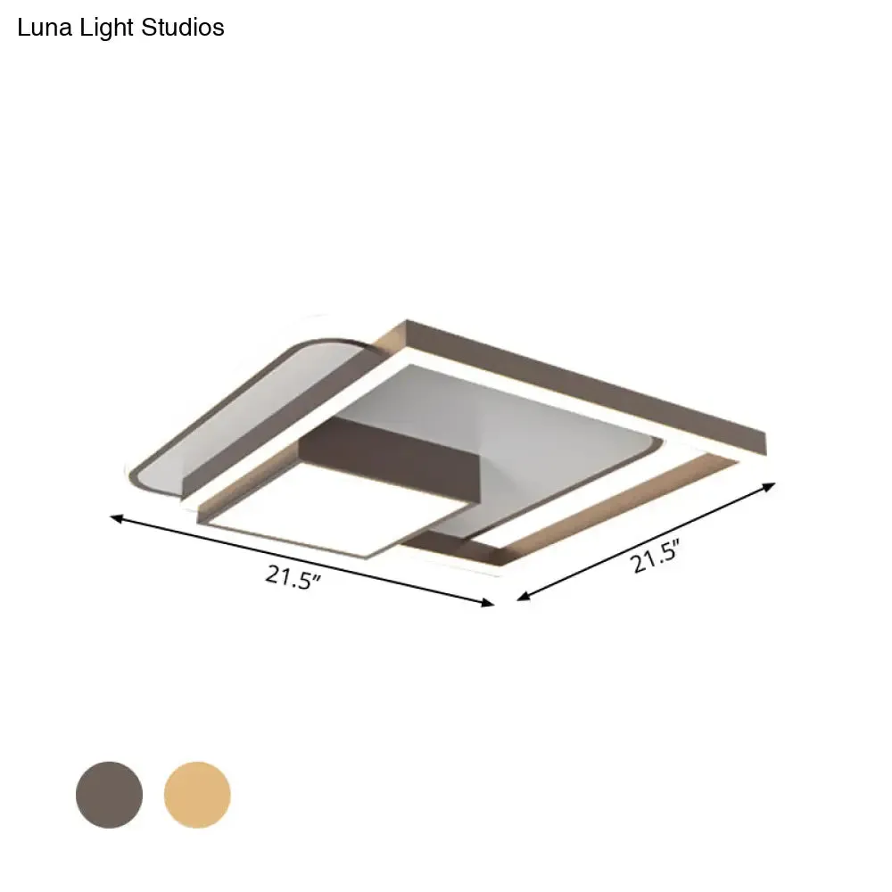 18/21.5 Inch LED Flush Mount Bedroom Light in Gold/White - Square Metal Fixture