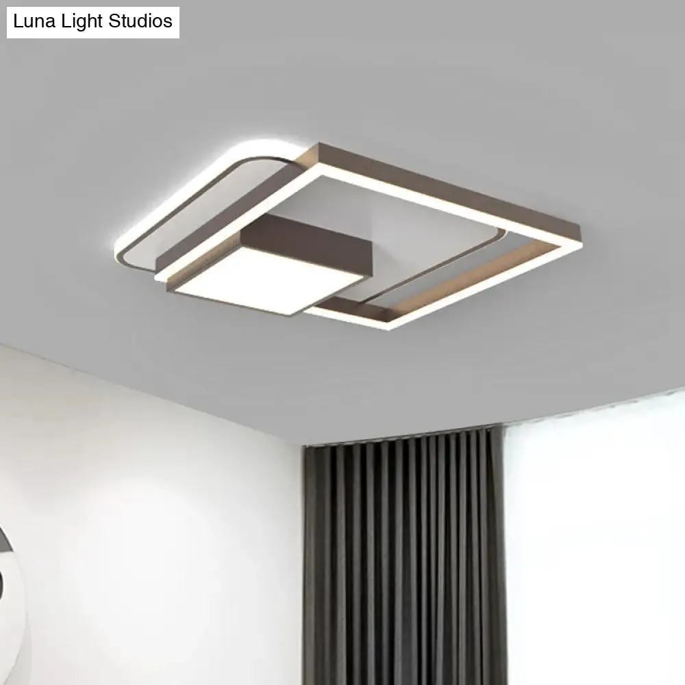 18/21.5 Inch LED Flush Mount Bedroom Light in Gold/White - Square Metal Fixture