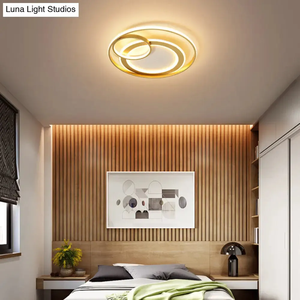 18"/21.5" Contemporary Acrylic Wide Ring Ceiling Light in Black/Gold - LED Flush Mount Lamp with Remote Control Dimming