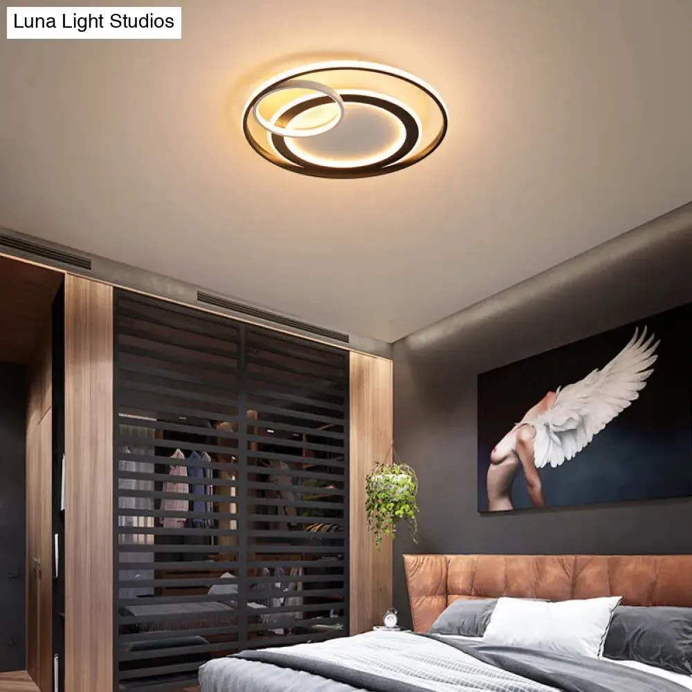 18"/21.5" Contemporary Acrylic Wide Ring Ceiling Light in Black/Gold - LED Flush Mount Lamp with Remote Control Dimming