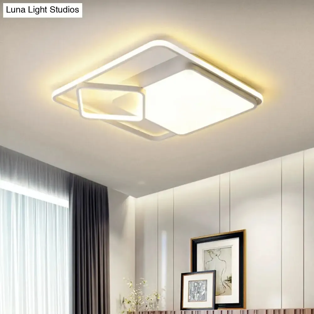 18"/21.5" Square LED Flush Mount Light - Contemporary Acrylic Ceiling Lamp, Warm/White Light, Remote Control, Dimmable