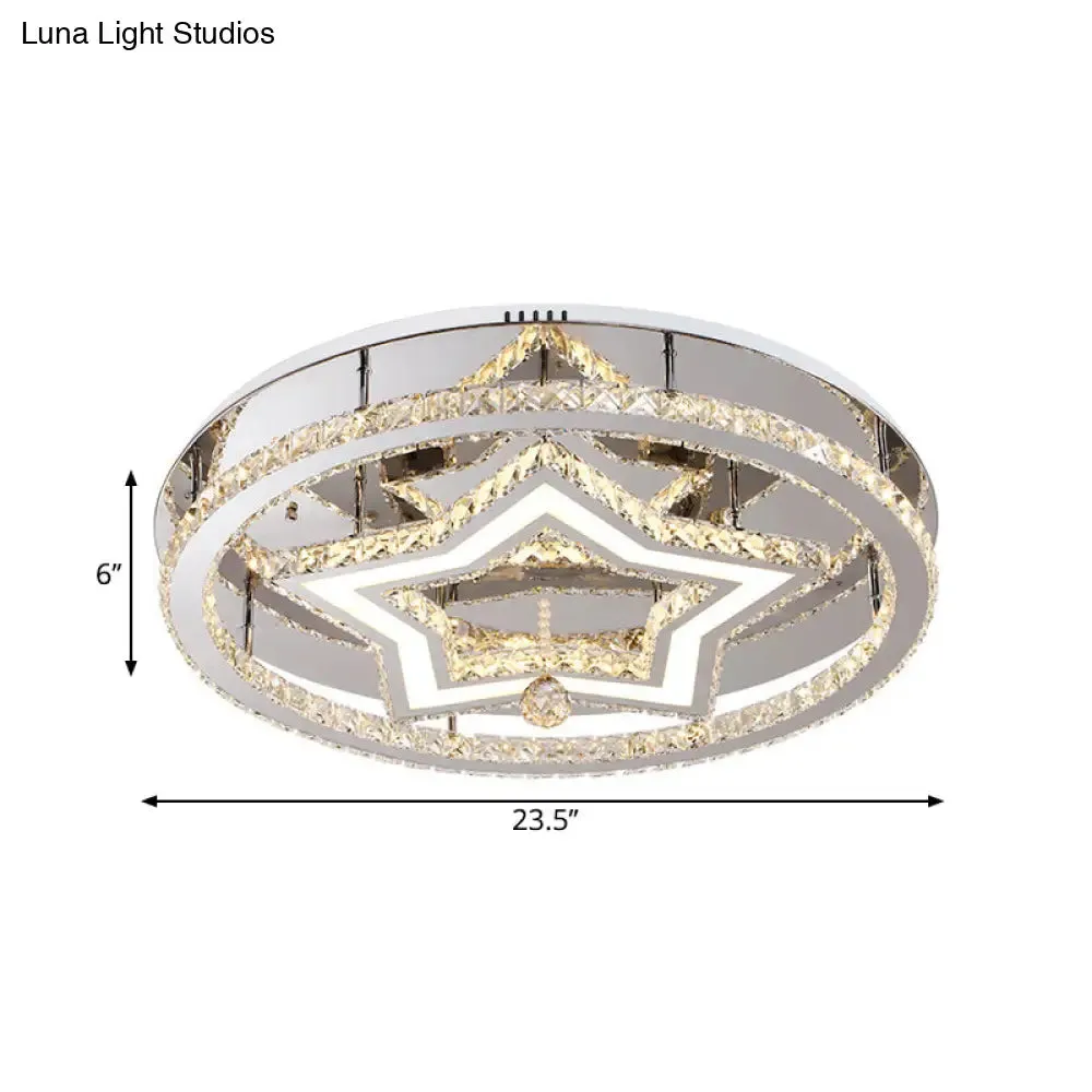 19.5"/23.5" Star Crystal Semi Flush Mount LED Ceiling Fixture in Chrome - Warm/White Light, Great Room Lighting
