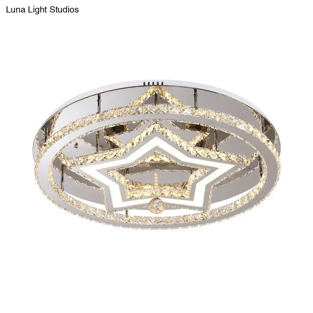 19.5"/23.5" Star Crystal Semi Flush Mount LED Ceiling Fixture in Chrome - Warm/White Light, Great Room Lighting