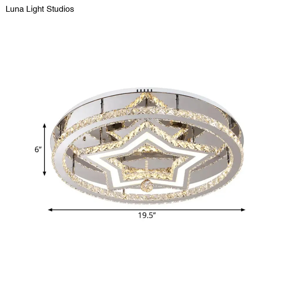 19.5"/23.5" Star Crystal Semi Flush Mount LED Ceiling Fixture in Chrome - Warm/White Light, Great Room Lighting