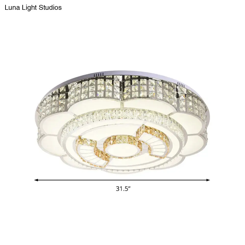 23.5"/31.5" Floral LED Ceiling Flush Mount Lamp in Chrome with Crystal Accents