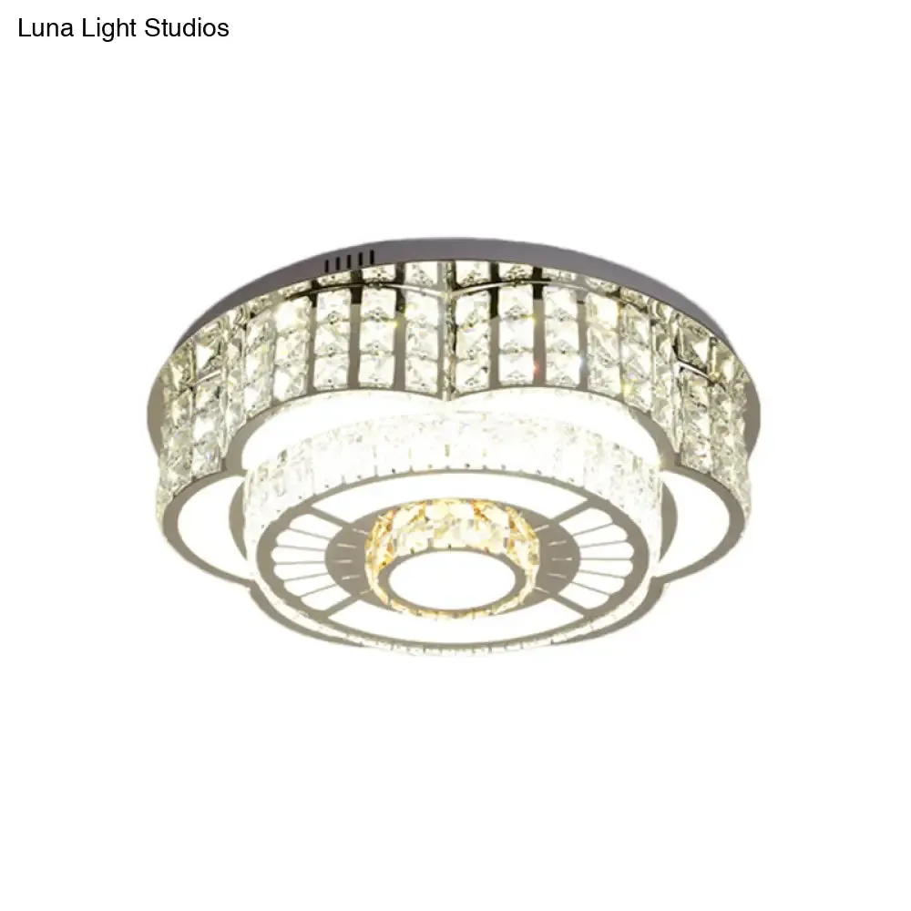 23.5"/31.5" Floral LED Ceiling Flush Mount Lamp in Chrome with Crystal Accents