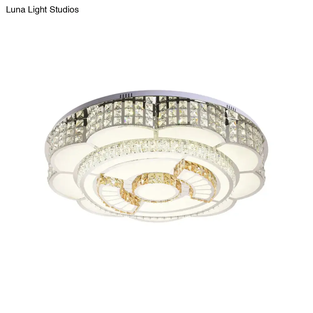 23.5"/31.5" Floral LED Ceiling Flush Mount Lamp in Chrome with Crystal Accents