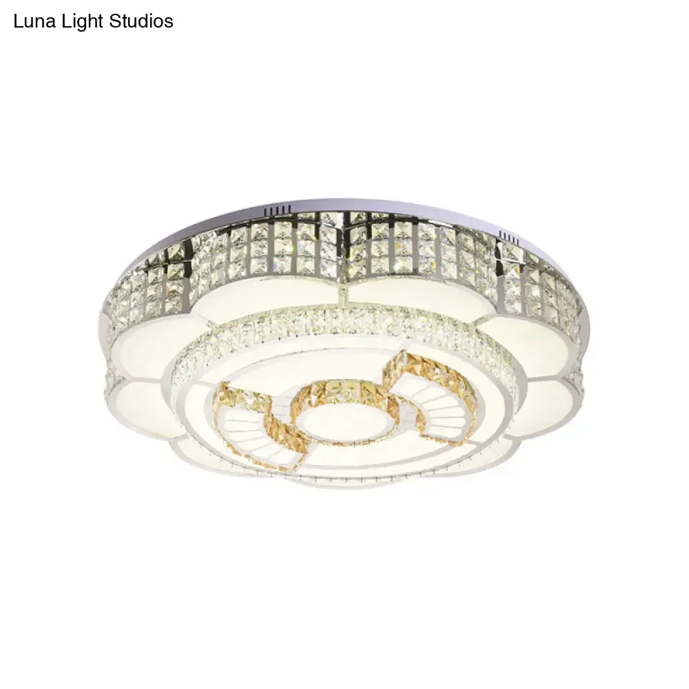 23.5"/31.5" Floral LED Ceiling Flush Mount Lamp in Chrome with Crystal Accents