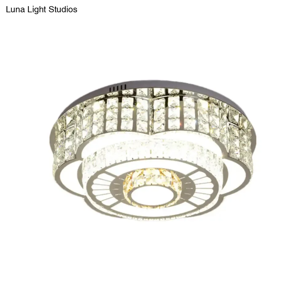 23.5"/31.5" Floral LED Ceiling Flush Mount Lamp in Chrome with Crystal Accents
