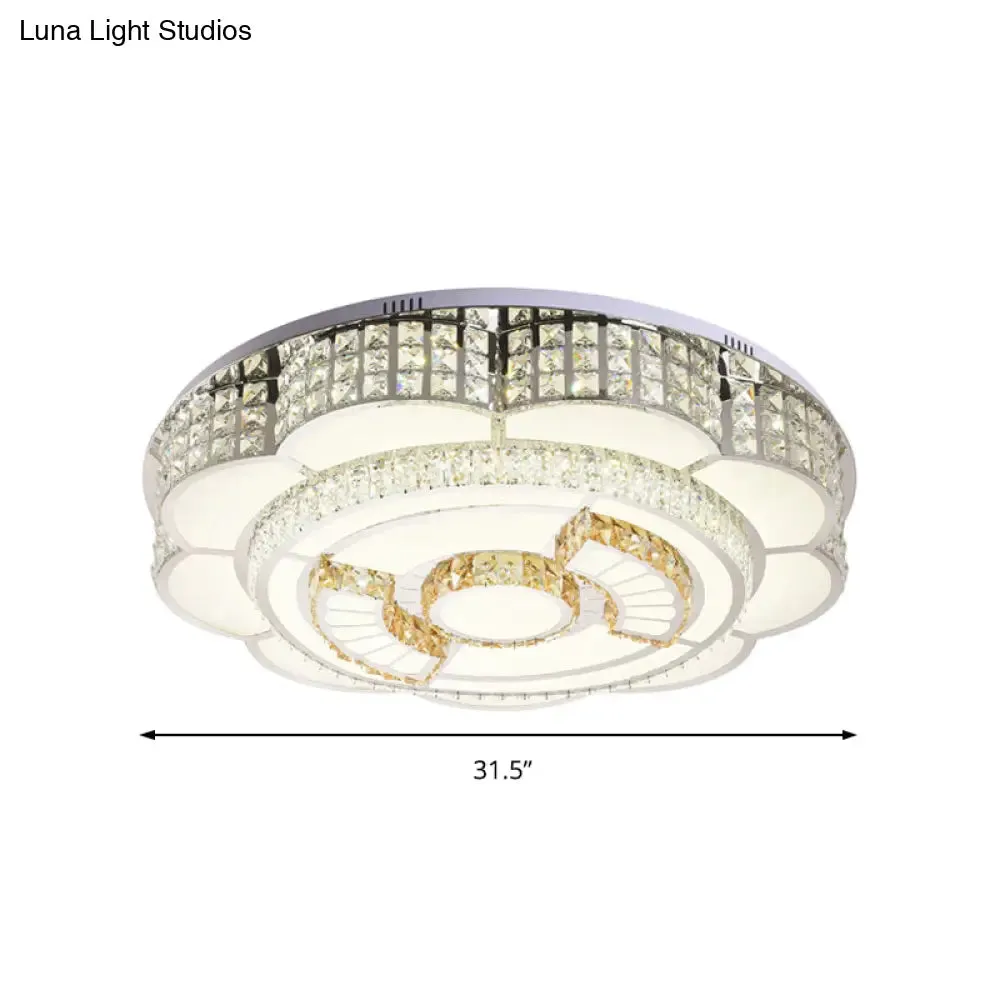 23.5"/31.5" Floral LED Ceiling Flush Mount Lamp in Chrome with Crystal Accents