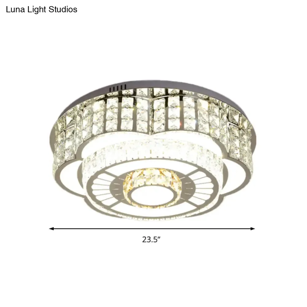 23.5"/31.5" Floral LED Ceiling Flush Mount Lamp in Chrome with Crystal Accents