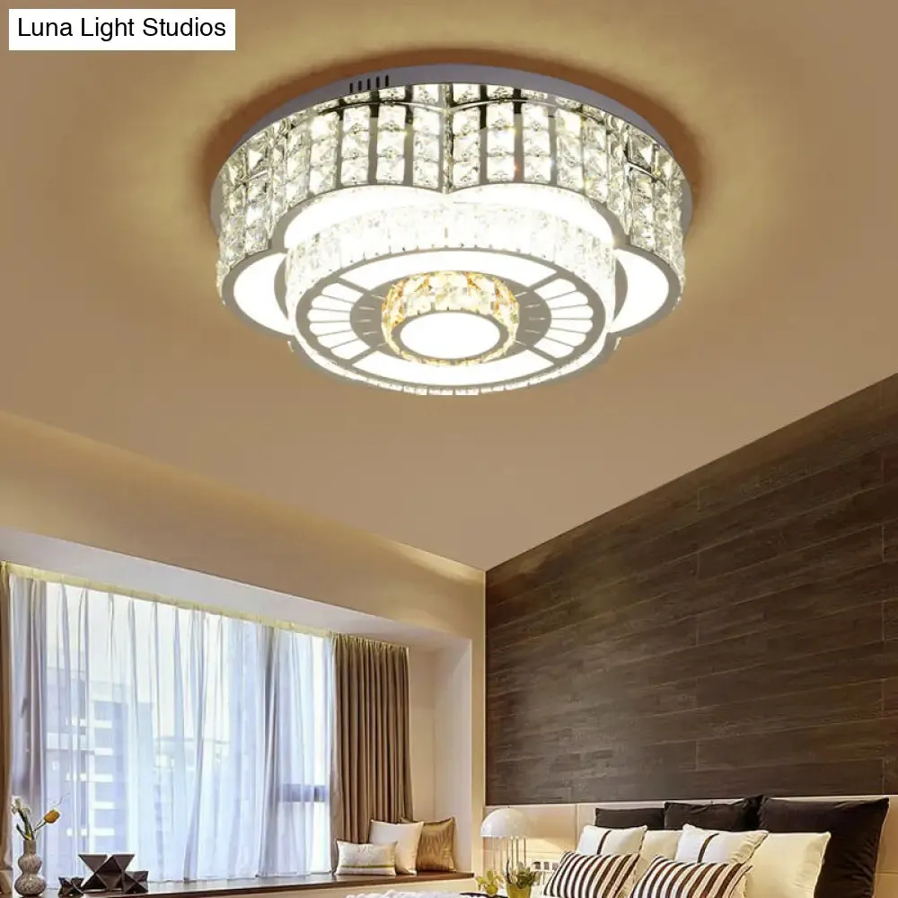 23.5"/31.5" Floral LED Ceiling Flush Mount Lamp in Chrome with Crystal Accents