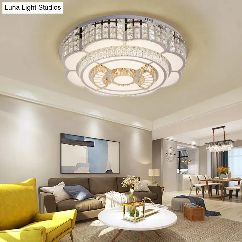 23.5"/31.5" Floral LED Ceiling Flush Mount Lamp in Chrome with Crystal Accents