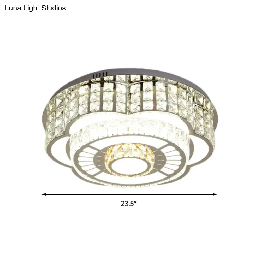 23.5"/31.5" Floral LED Ceiling Flush Mount Lamp in Chrome with Crystal Accents