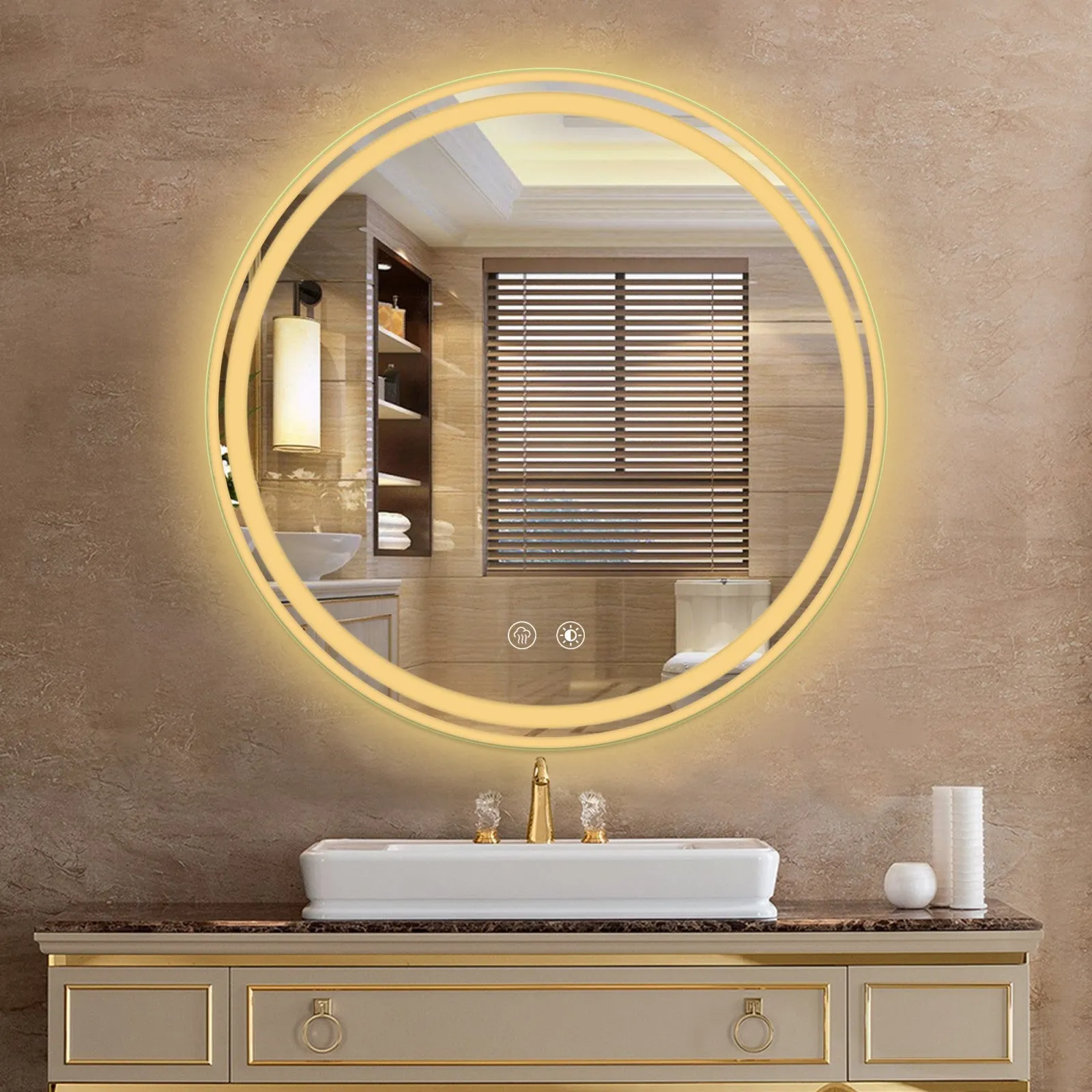 24" Round LED Bathroom Mirror with Dimmable Lighting and Anti-Fog Function