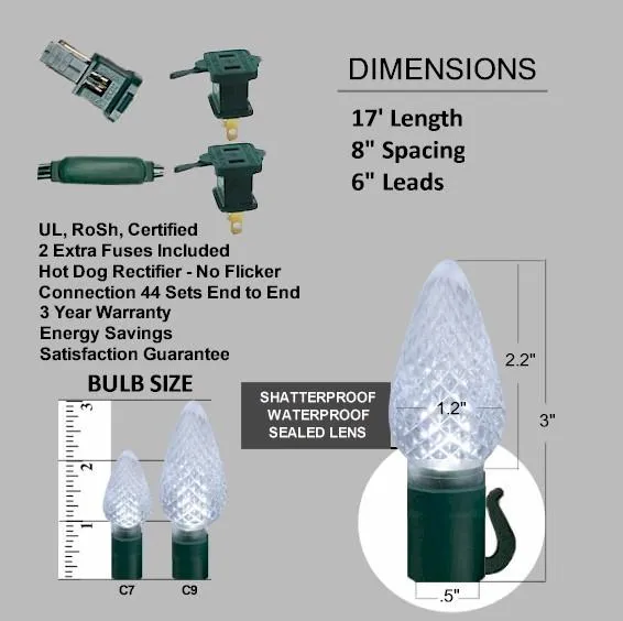 25 Pure White C9 Large Lens - Premium - LED Christmas Lights