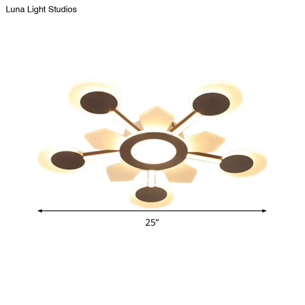 25"/31.5" W Coffee Floral Flush LED Ceiling Light - Modernist Acrylic Flushmount, Super Thin Design (Warm/White Light)