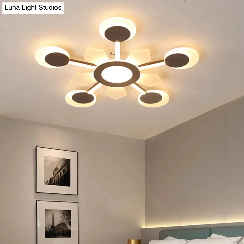 25"/31.5" W Coffee Floral Flush LED Ceiling Light - Modernist Acrylic Flushmount, Super Thin Design (Warm/White Light)