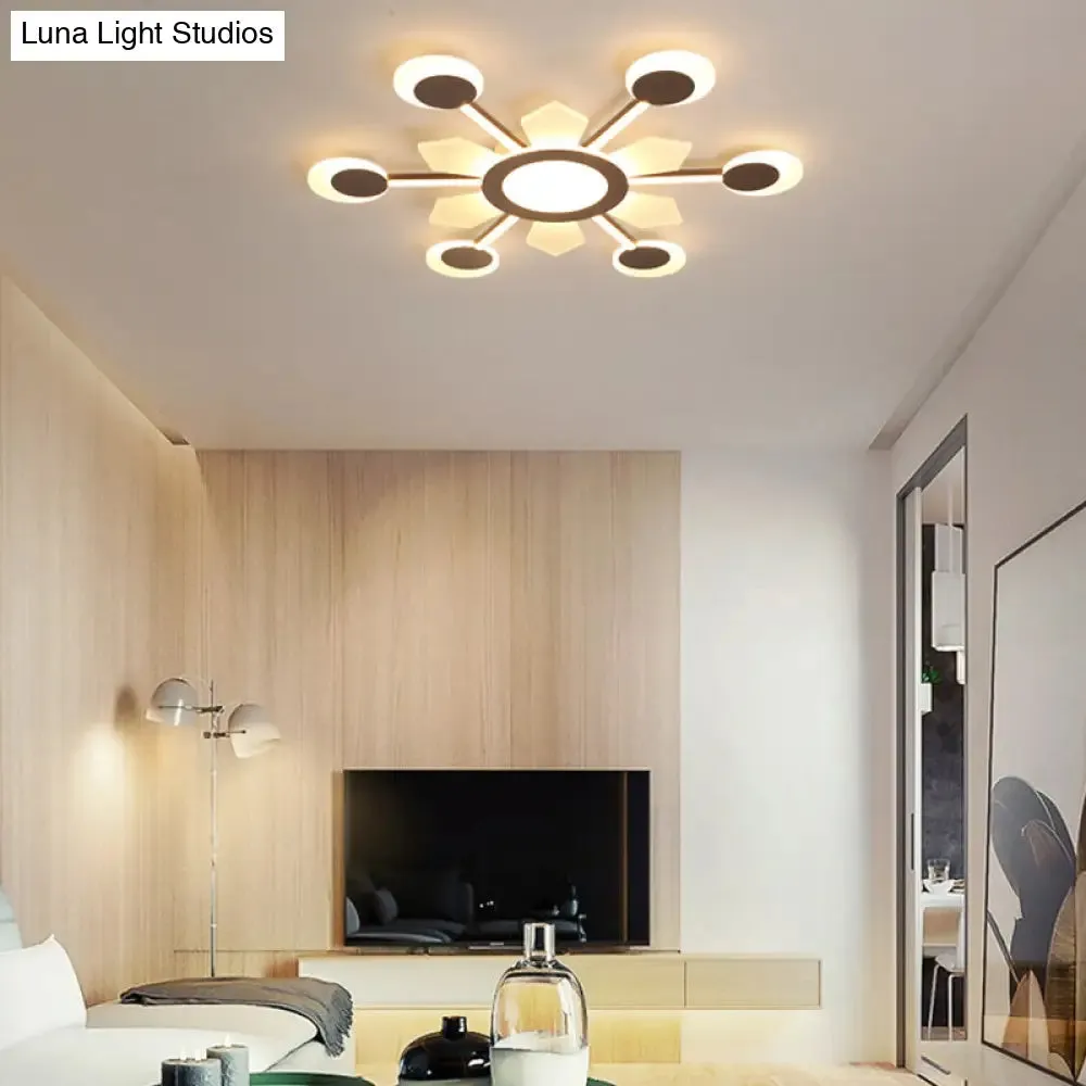 25"/31.5" W Coffee Floral Flush LED Ceiling Light - Modernist Acrylic Flushmount, Super Thin Design (Warm/White Light)