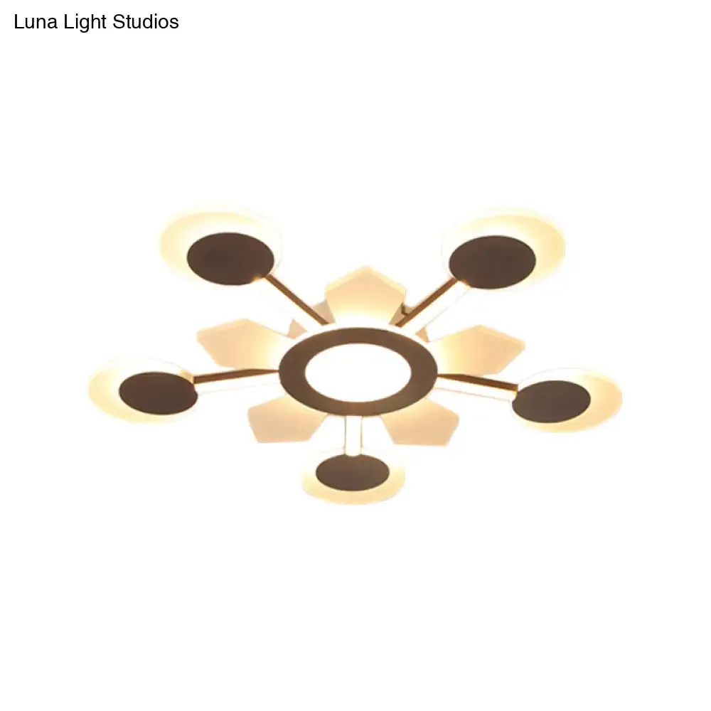 25"/31.5" W Coffee Floral Flush LED Ceiling Light - Modernist Acrylic Flushmount, Super Thin Design (Warm/White Light)