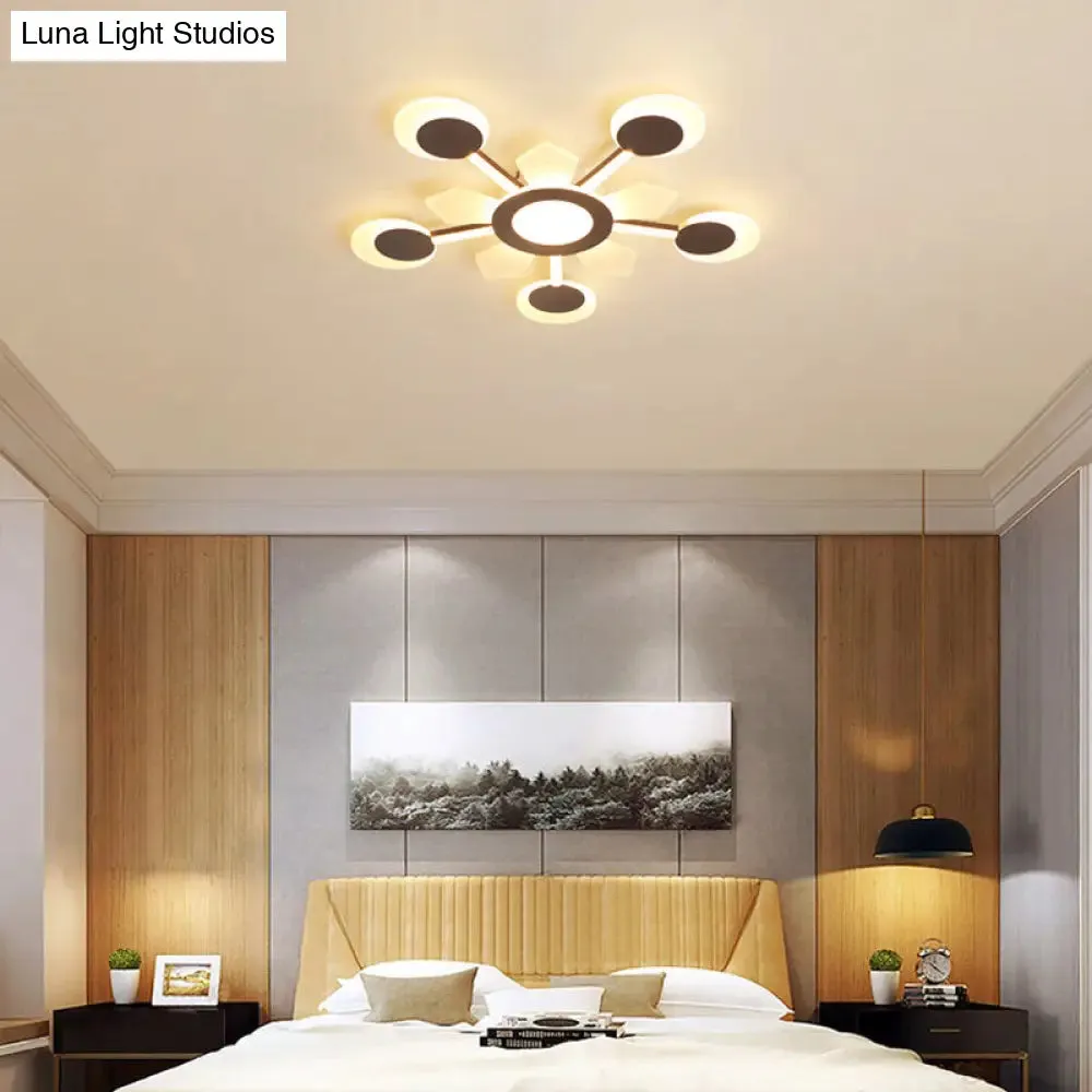 25"/31.5" W Coffee Floral Flush LED Ceiling Light - Modernist Acrylic Flushmount, Super Thin Design (Warm/White Light)