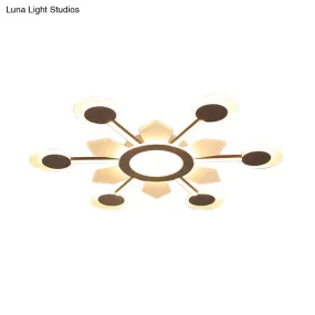 25"/31.5" W Coffee Floral Flush LED Ceiling Light - Modernist Acrylic Flushmount, Super Thin Design (Warm/White Light)