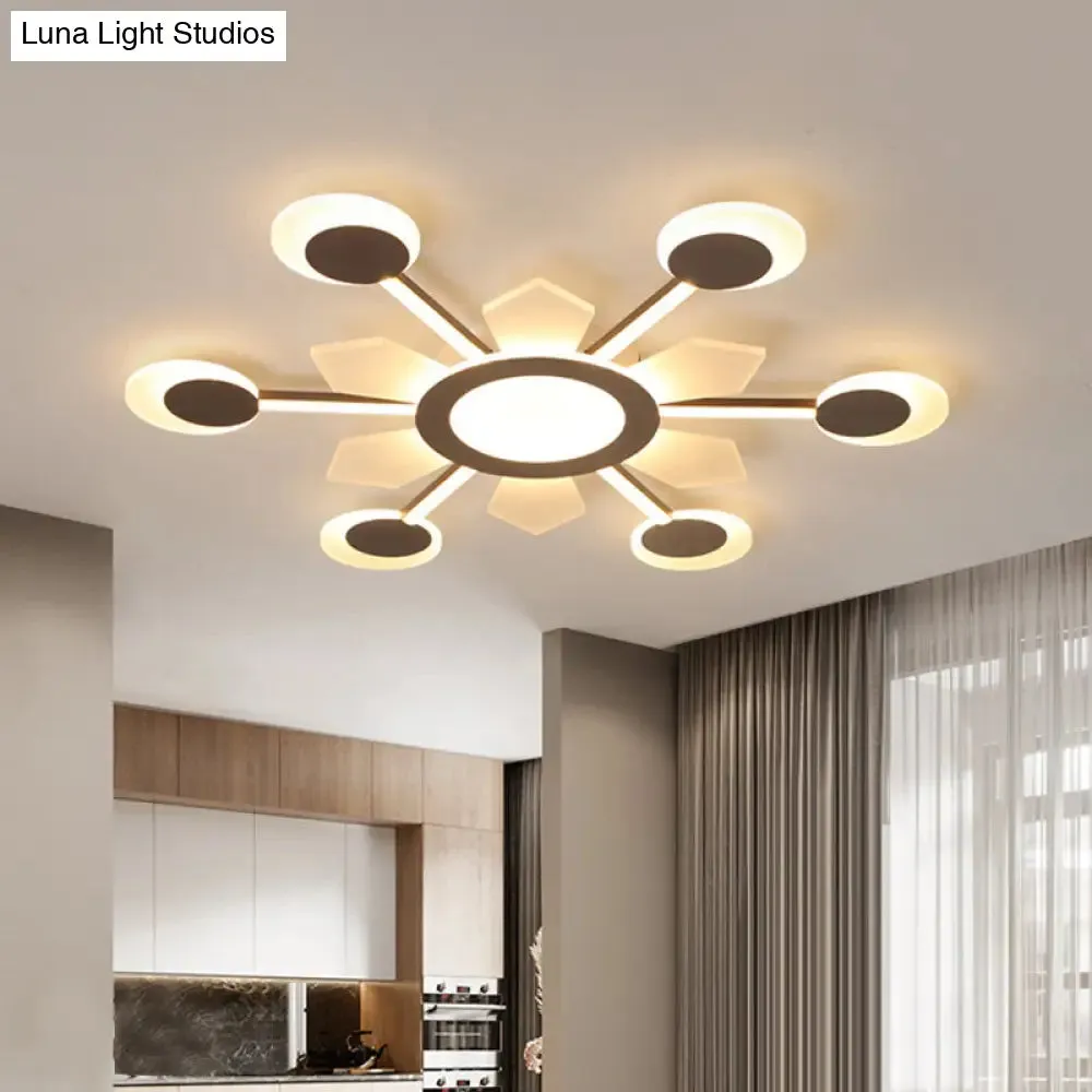 25"/31.5" W Coffee Floral Flush LED Ceiling Light - Modernist Acrylic Flushmount, Super Thin Design (Warm/White Light)
