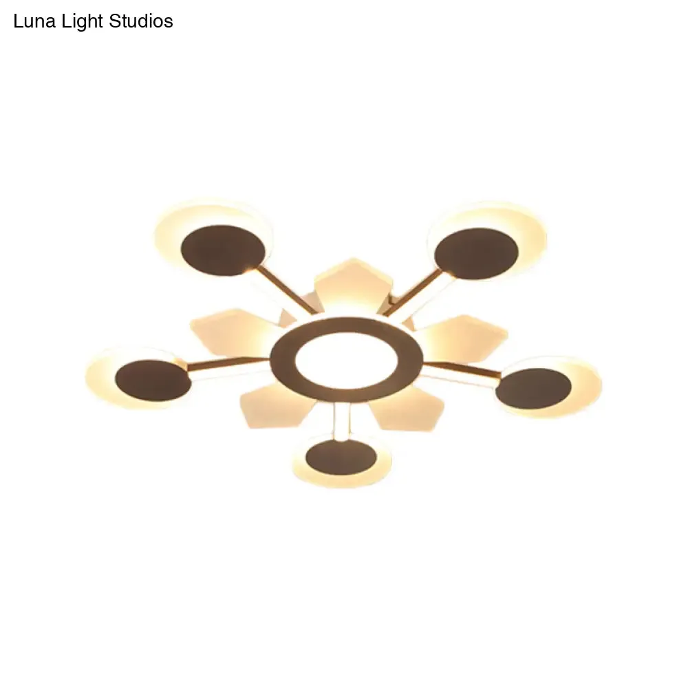 25"/31.5" W Coffee Floral Flush LED Ceiling Light - Modernist Acrylic Flushmount, Super Thin Design (Warm/White Light)