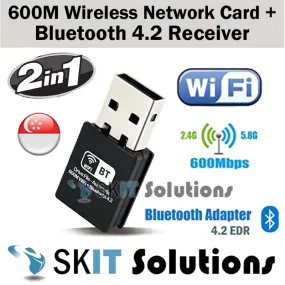 ★2in1 600Mpbs Wireless Network WiFi Card Bluetooth 4.2 Adapter Dongle★Dual Band 2.4G / 5.8G★