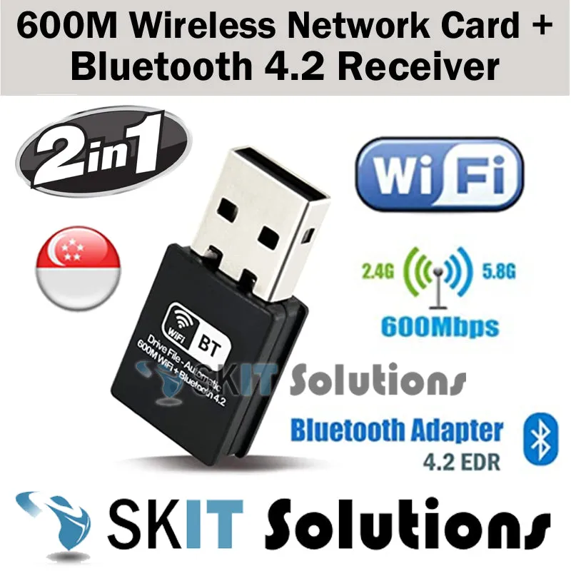 ★2in1 600Mpbs Wireless Network WiFi Card Bluetooth 4.2 Adapter Dongle★Dual Band 2.4G / 5.8G★