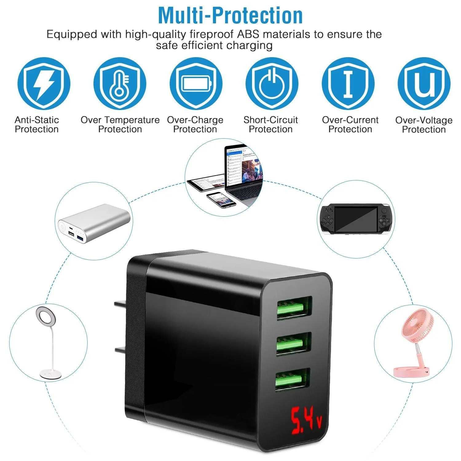 3-Pack: 3-Port USB Wall Charger