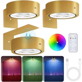 3-Pack Picture Lights for Wall, 13 RGB Color Changing Led Art Display Light with Rechargeable Battery Operated, Magnetic Painting Light with Remote Control, Wireless Party Home Wall Decor Puck Light