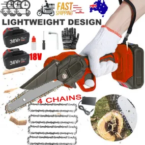 6" Mini Cordless Electric Chainsaw 2X Battery-Powered Wood Cutter Rechargeable