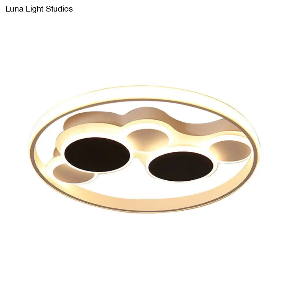 Abstract LED Ceiling Lamp in Black & White; Acrylic Flat Round Ceiling Mount Light for Restaurants