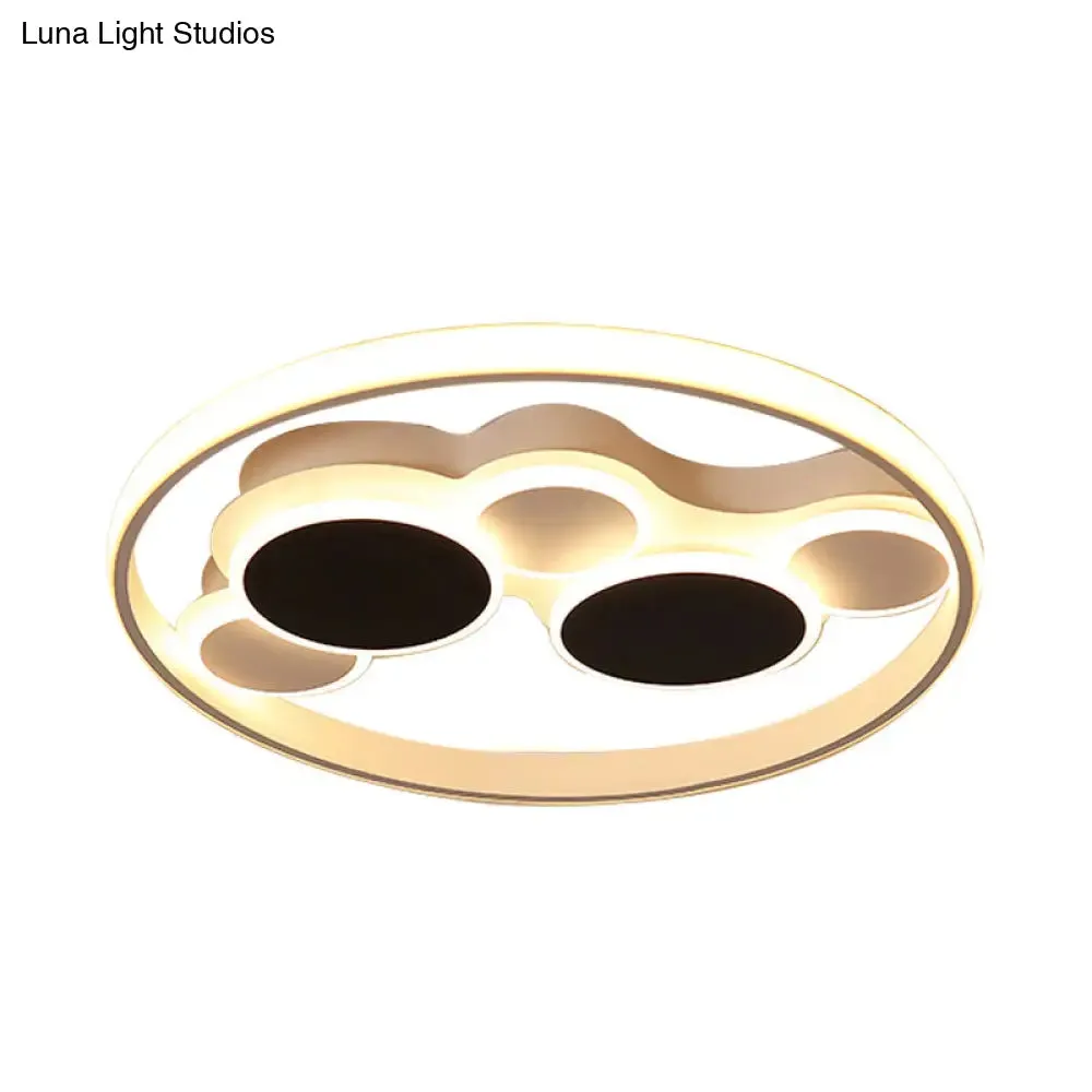 Abstract LED Ceiling Lamp in Black & White; Acrylic Flat Round Ceiling Mount Light for Restaurants