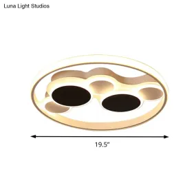 Abstract LED Ceiling Lamp in Black & White; Acrylic Flat Round Ceiling Mount Light for Restaurants