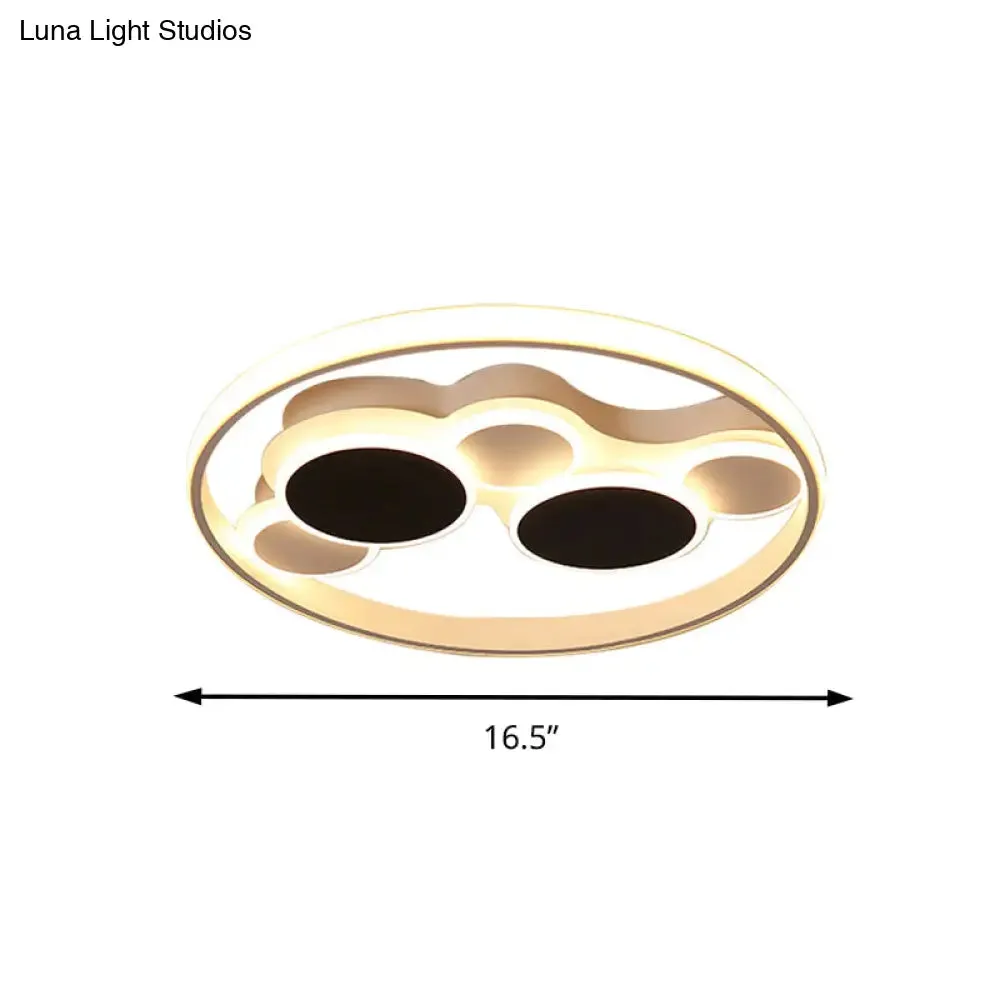 Abstract LED Ceiling Lamp in Black & White; Acrylic Flat Round Ceiling Mount Light for Restaurants