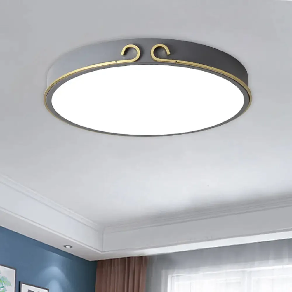 Acrylic LED Round Flushmount Macaron Fixture in White/Grey/Green - Headband Deco