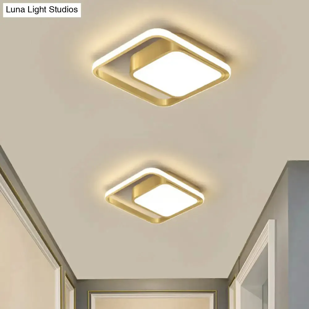 Acrylic Minimalist LED Flush Mount Ceiling Light in Gold for Square Hallways